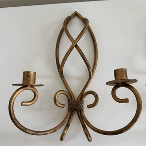 Vintage Gold Tone Metal Wall Candle Sconce Double Arm Decorative Wall Decor